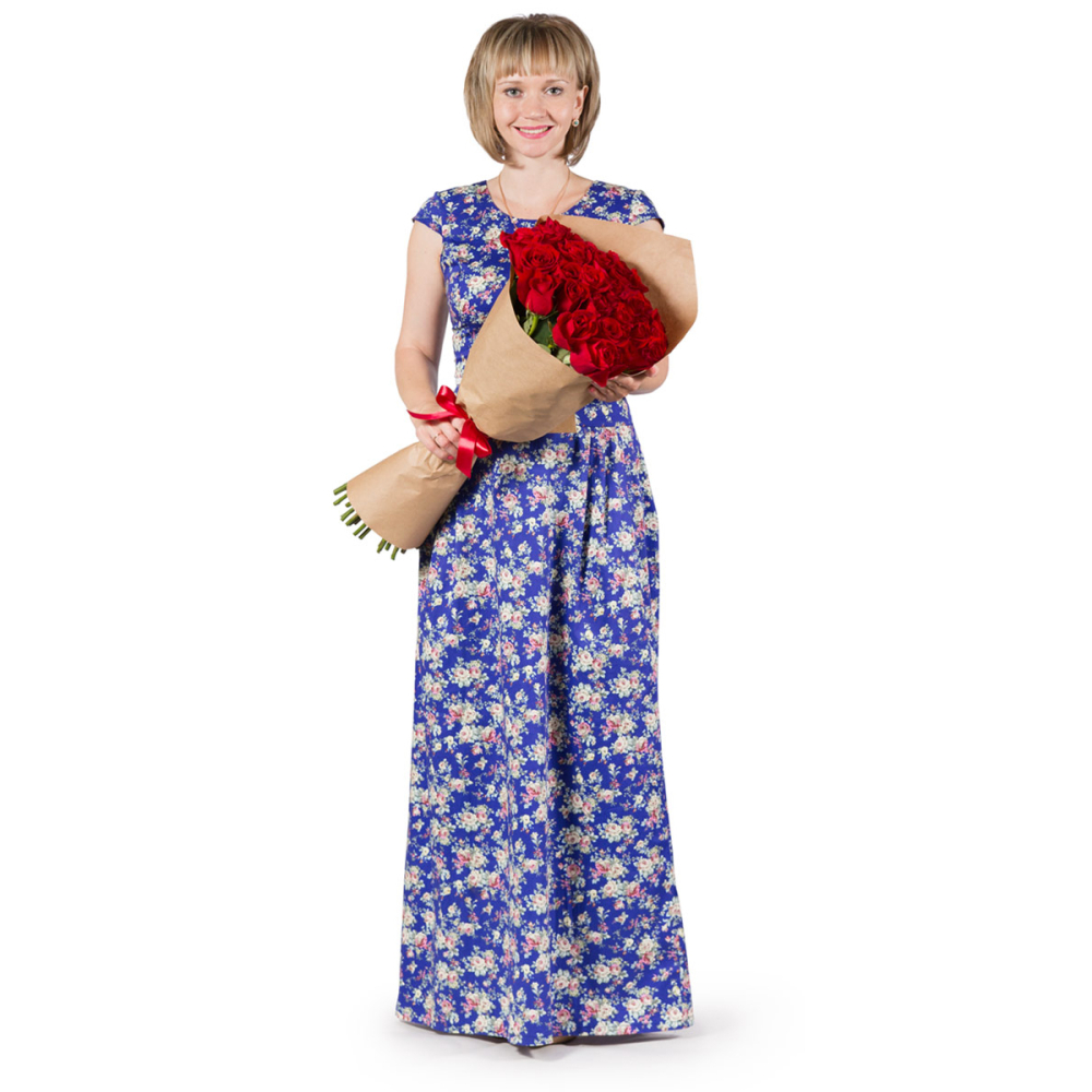 Букет из 35 красных роз в крафтовой упаковке