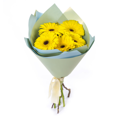 Яркий букет из 5 жёлтых гербер – как кусочек солнца в ваших руках Абаза Республика Хакасия