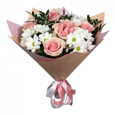 Букет из розовых роз и хризантем – нежность и долговечность Абаза Республика Хакасия